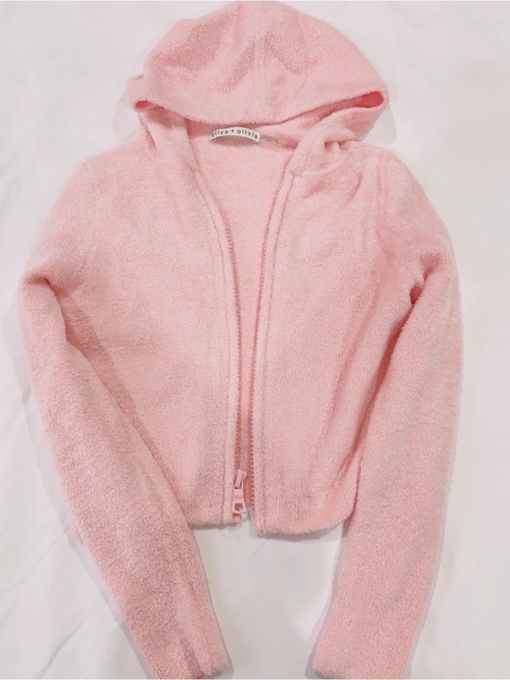 NWT BUNDLE XS Alice + Olivia Petal Pink Fuzzy Zip Hoodie and Bandeau Bundle - Picture 7 of 8